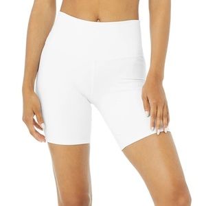 alo yoga high waist biker shorts in white